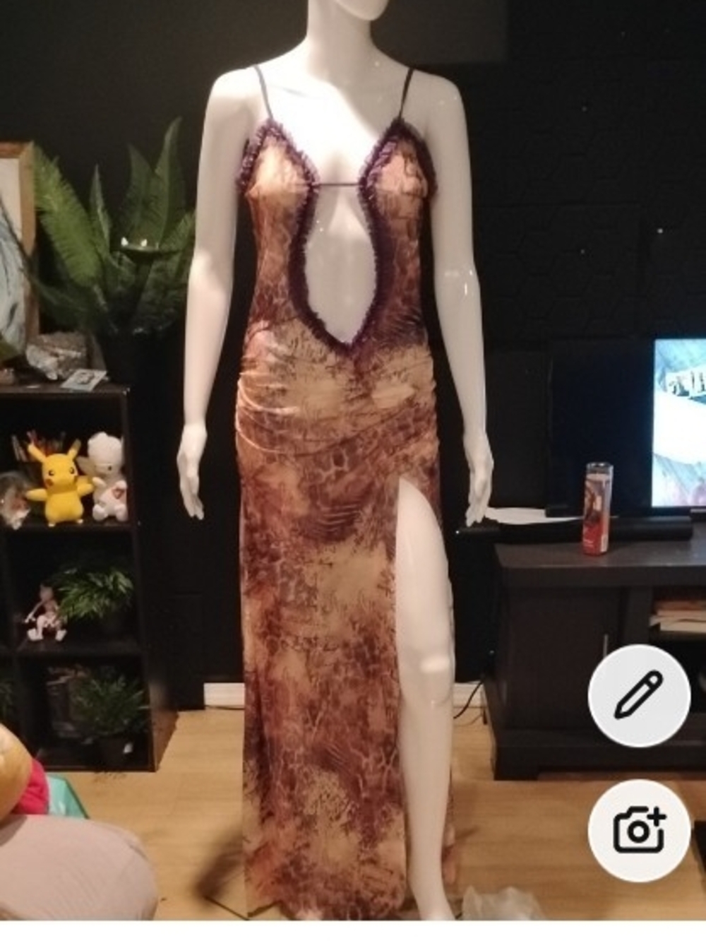 Luxe Fashionz Brown and Purple Maxi Dress with Side Slit
